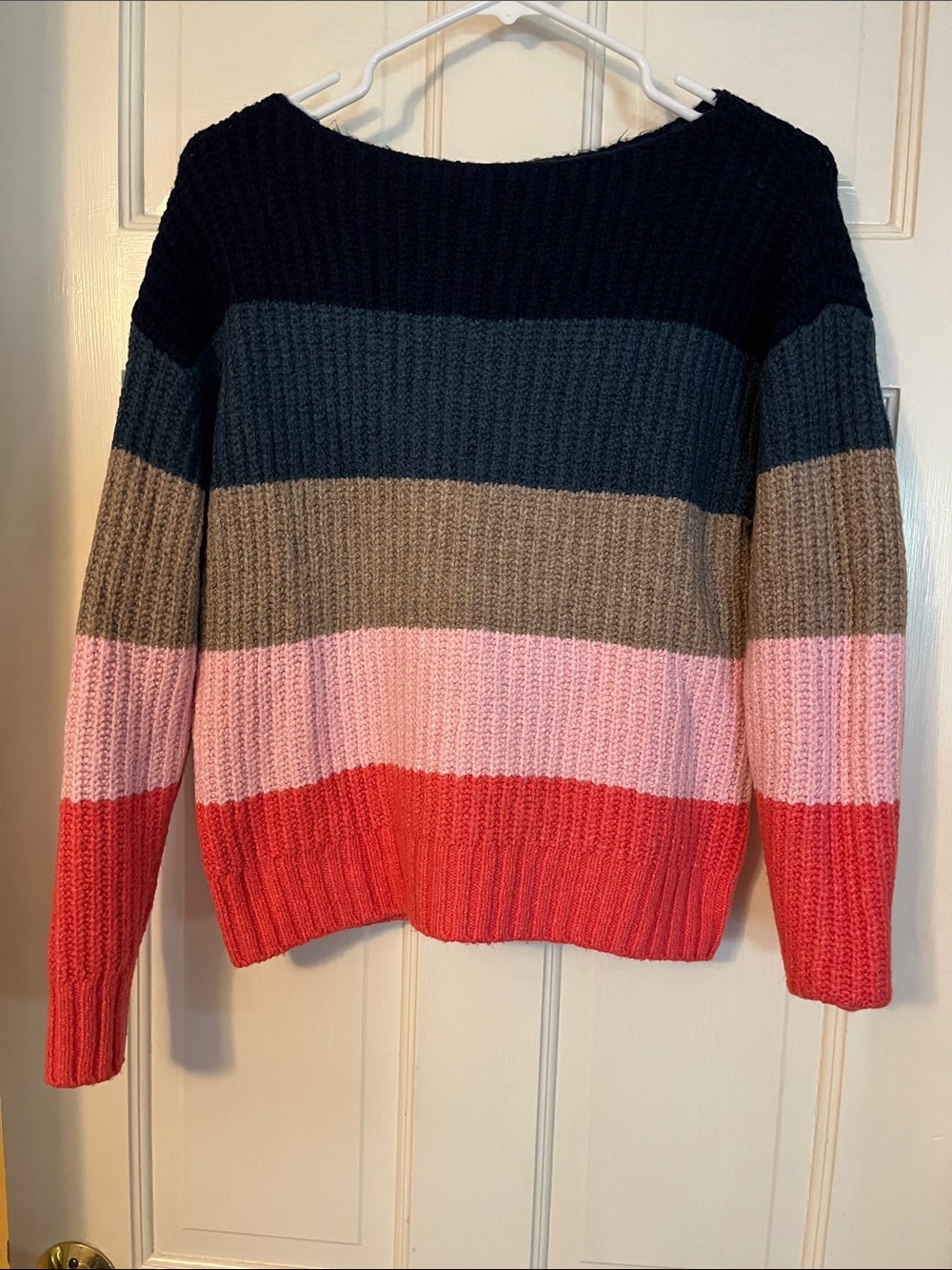 Old Navy Striped Crewneck Sweater in Navy, Teal, Taupe, Pink & Coral